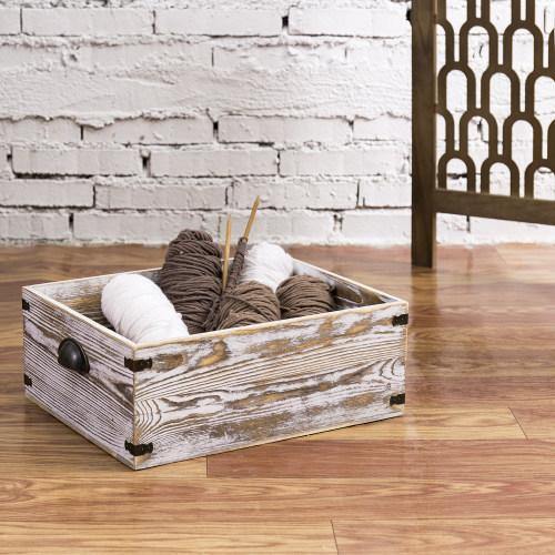 Whitewashed Wood Storage Crate with Metal Handles & Side Accent Wraps - MyGift