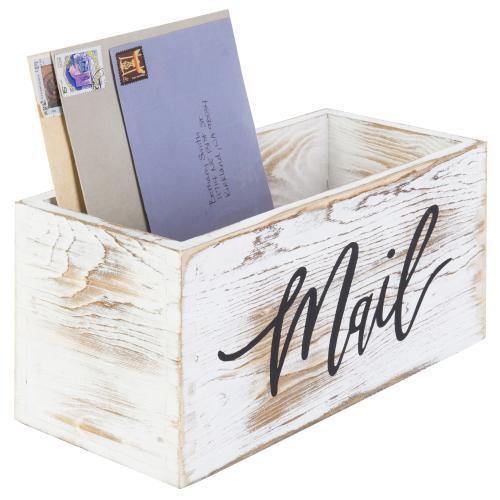 Whitewashed Wood Tabletop Mail Holder Box - MyGift