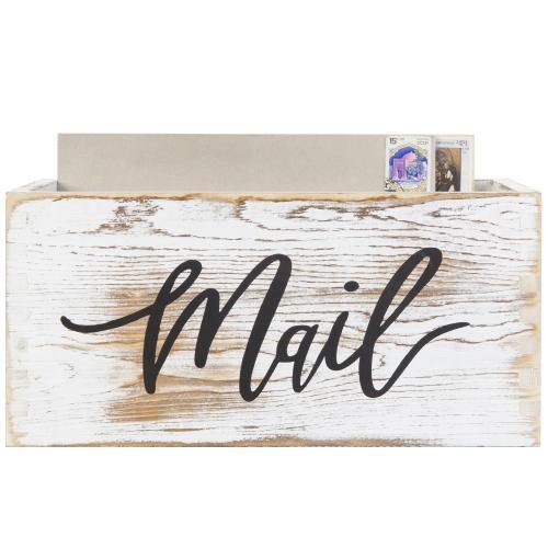 Whitewashed Wood Tabletop Mail Holder Box - MyGift