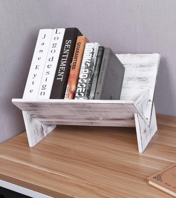 Rustic Vintage Whitewashed Wooden Tilted Desktop Bookshelf - MyGift Enterprise LLC