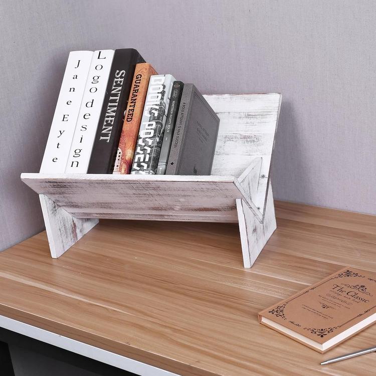 Rustic Vintage Whitewashed Wooden Tilted Desktop Bookshelf - MyGift Enterprise LLC