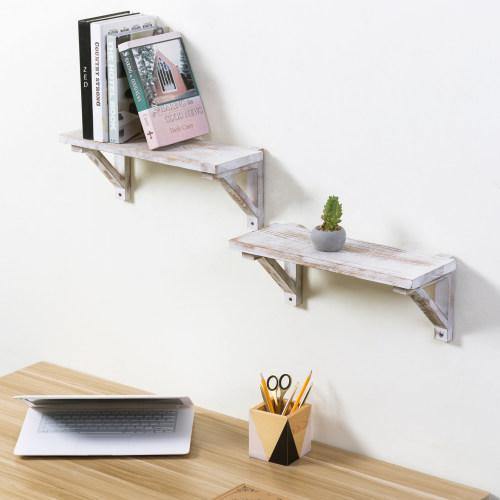 Whitewashed Wood Wall Shelves, Set of 2 - MyGift