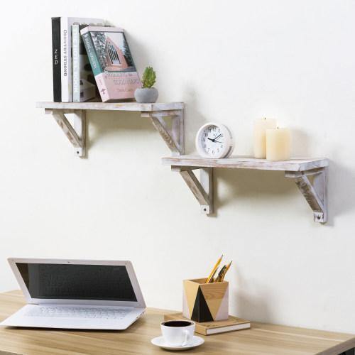 Whitewashed Wood Wall Shelves, Set of 2 - MyGift