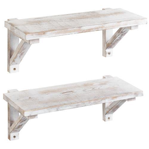Whitewashed Wood Wall Shelves, Set of 2 - MyGift