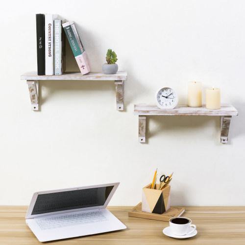 Whitewashed Wood Wall Shelves, Set of 2 - MyGift