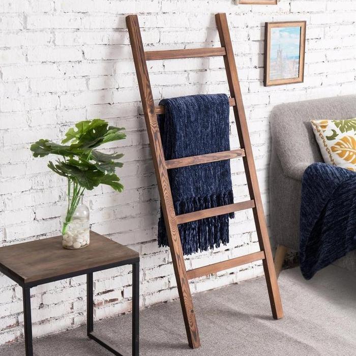 4.5-Foot Brown Wood Decorative Blanket Storage Ladder - MyGift Enterprise LLC