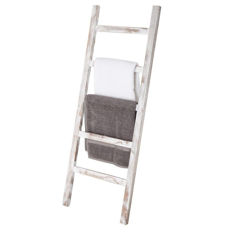 Wall-Leaning Vintage White Wood Ladder Blanket & Towel Rack - MyGift Enterprise LLC