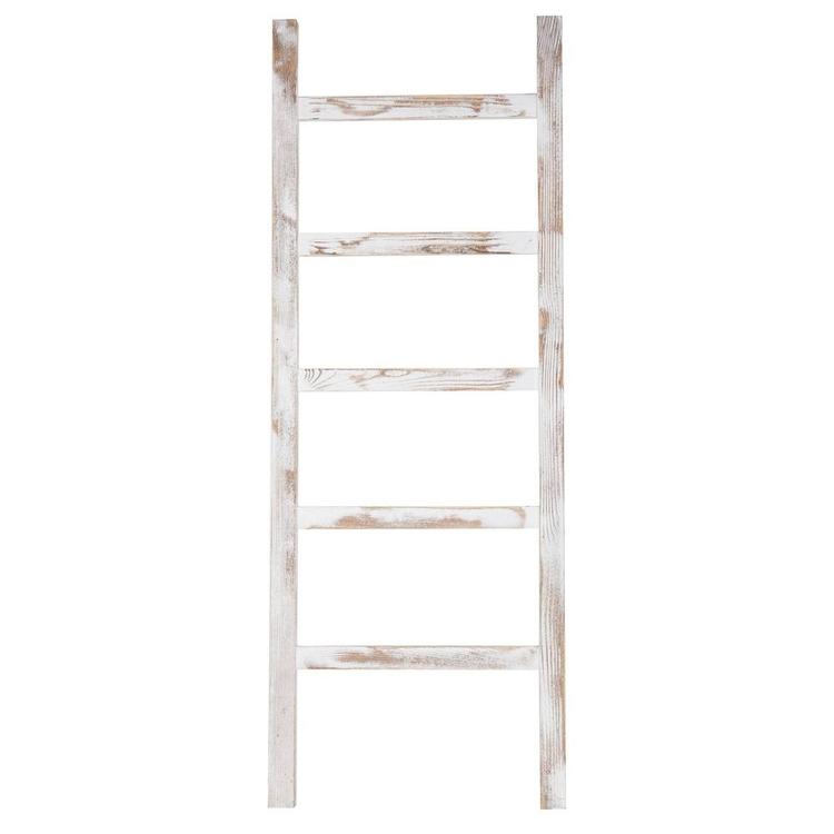 Wall-Leaning Vintage White Wood Ladder Blanket & Towel Rack - MyGift Enterprise LLC