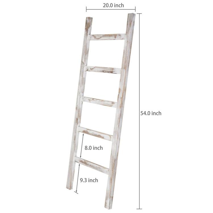 Wall-Leaning Vintage White Wood Ladder Blanket & Towel Rack - MyGift Enterprise LLC