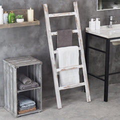 Wood Ladder Towel Rack Vintage White MyGift