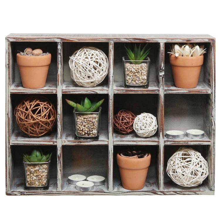 12 Compartment Freestanding / Wall Mounted Dark Brown Wood Shadow Box Shelves - MyGift Enterprise LLC