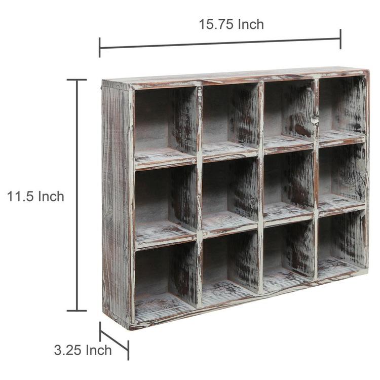 12 Compartment Freestanding / Wall Mounted Dark Brown Wood Shadow Box Shelves - MyGift Enterprise LLC