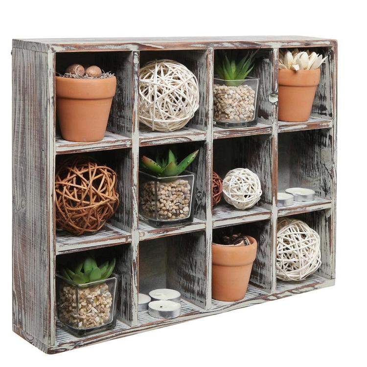 12 Compartment Freestanding / Wall Mounted Dark Brown Wood Shadow Box Shelves - MyGift Enterprise LLC