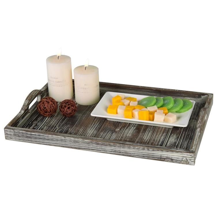 Rustic Torched Wood Breakfast Serving Tray with Cutout Handles, Brown - MyGift Enterprise LLC