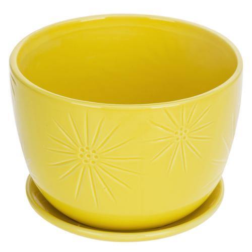 Yellow Sunburst Ceramic Pot with Saucer - MyGift