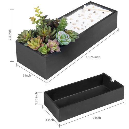 Zen Garden & Artificial Succulent Plants with Black Wood Storage Drawer - MyGift